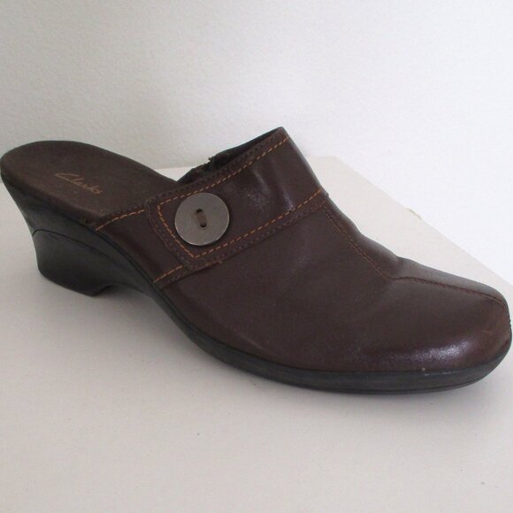 Clarks Womens Brown Leather Mule w/2.5" Block Heel - Size 9M - Picture 2 of 9